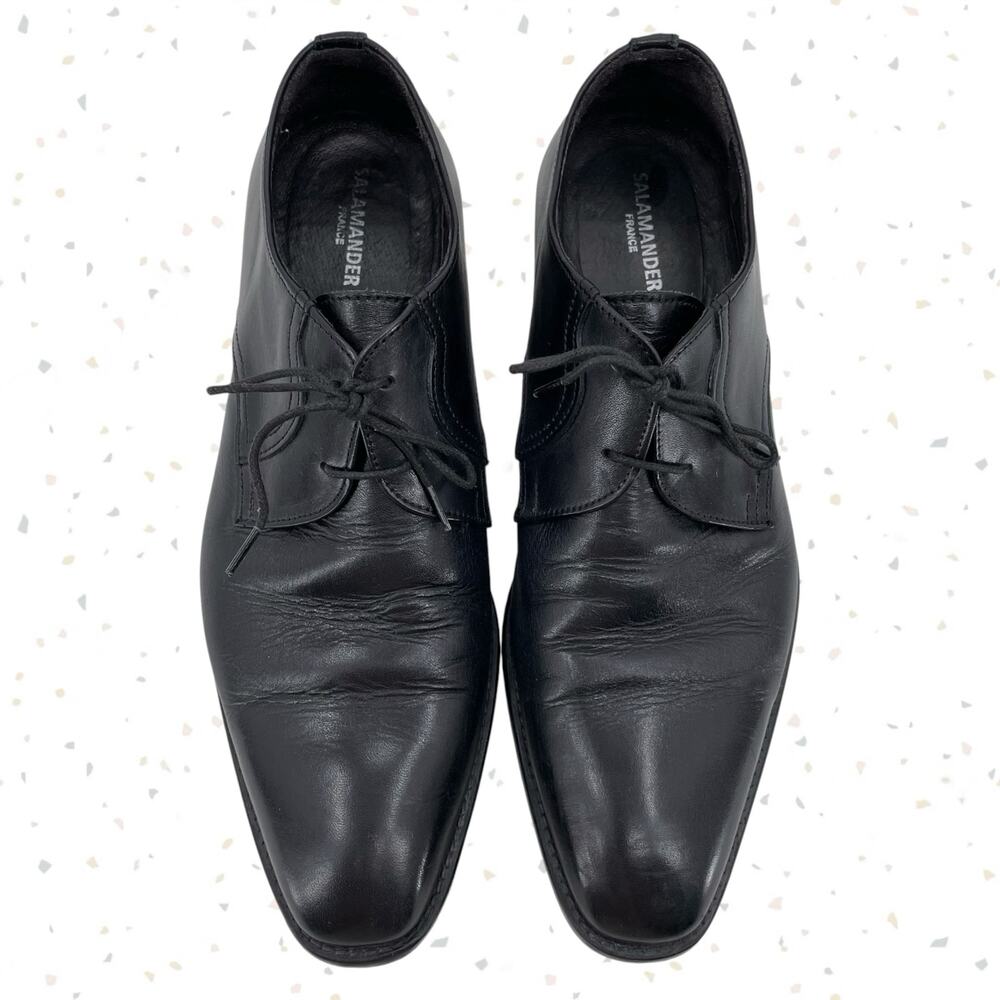 Salamander Black Leather Dress Shoes Laced Formal Business Made in Italy Size 42